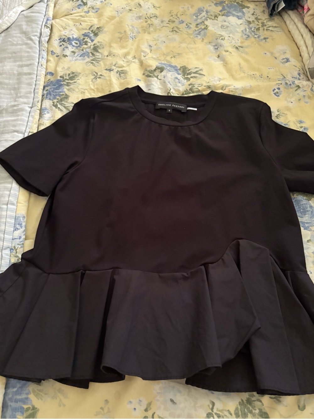 English Factory Black Short Sleeve Peplum Top